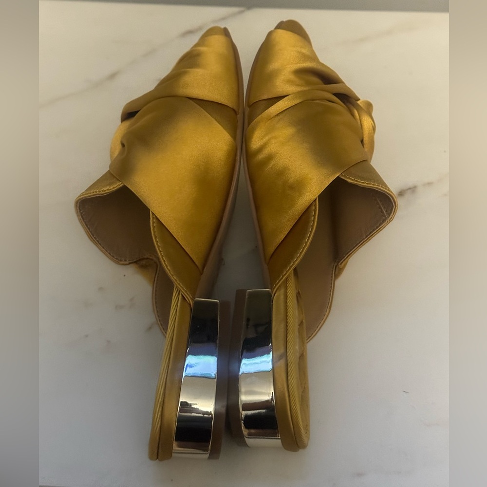 Chicos Gold Satin Knotted Mules - Picture 7 of 11